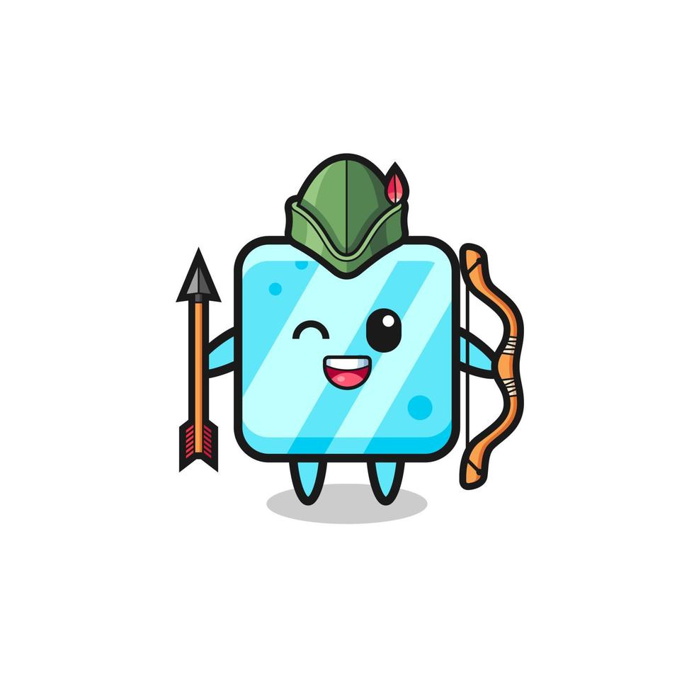 ice cube cartoon as medieval archer mascot vector