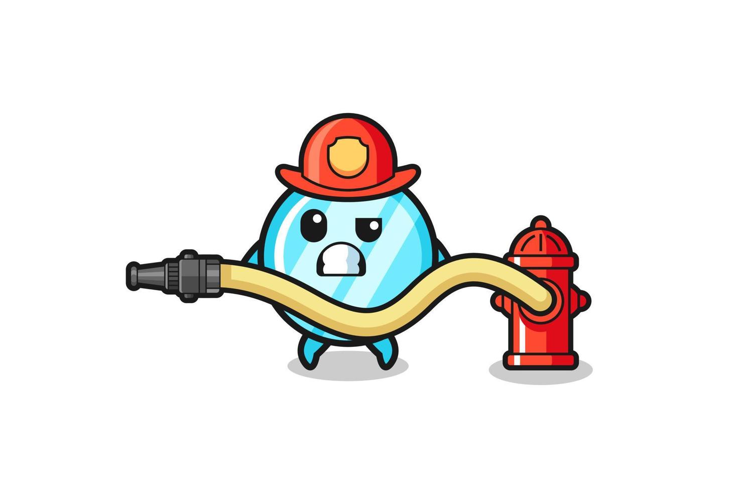 mirror cartoon as firefighter mascot with water hose vector