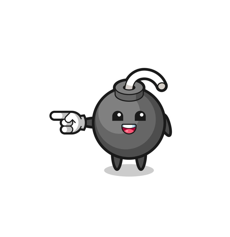 bomb cartoon with pointing left gesture vector