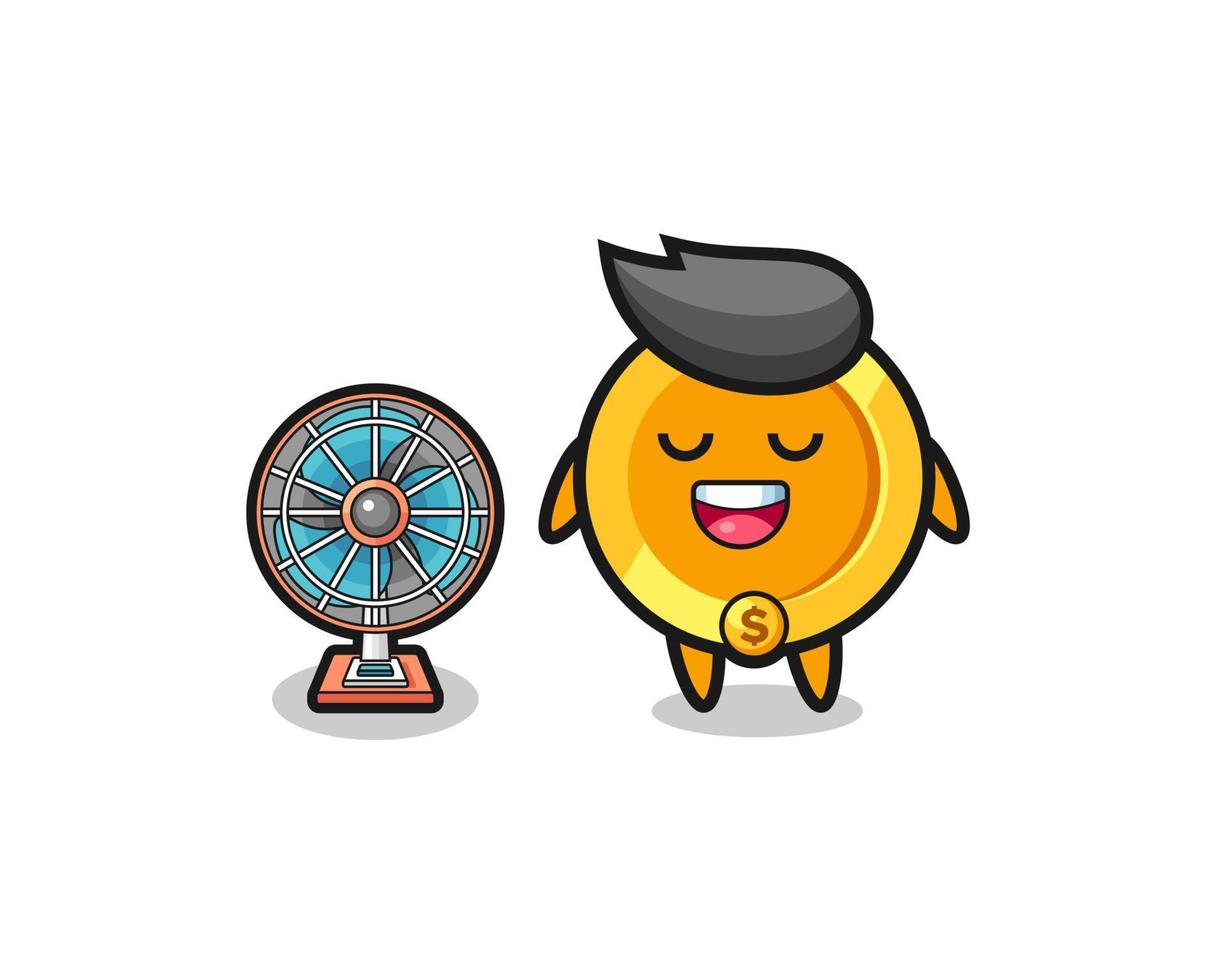 cute dollar coin is standing in front of the fan vector