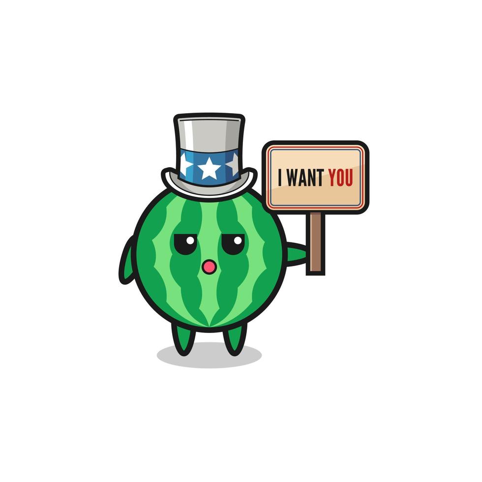 watermelon cartoon as uncle Sam holding the banner I want you vector
