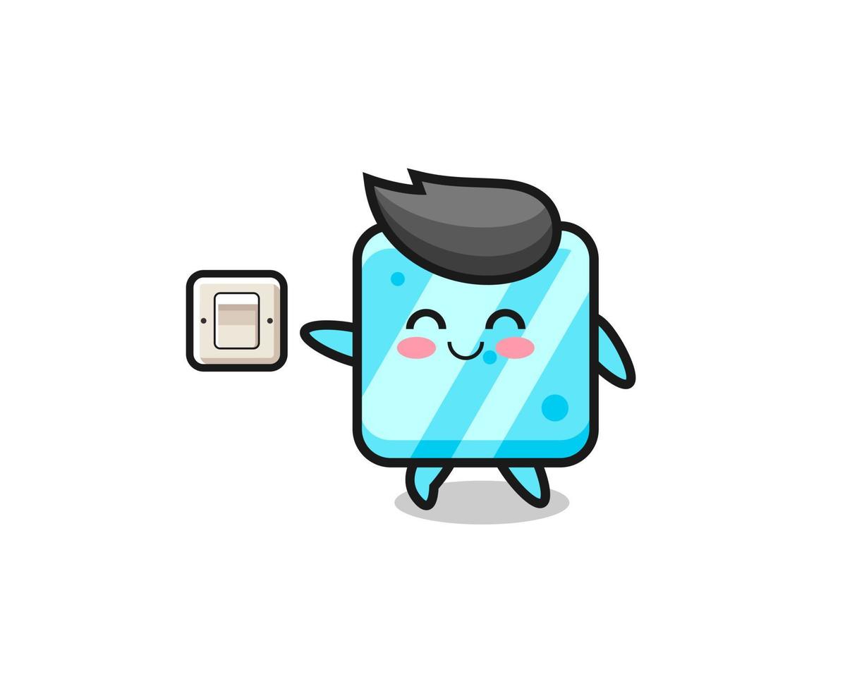 cartoon ice cube is turning off light vector