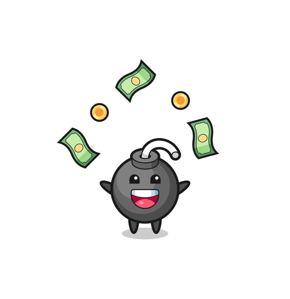 illustration of the bomb catching money falling from the sky vector