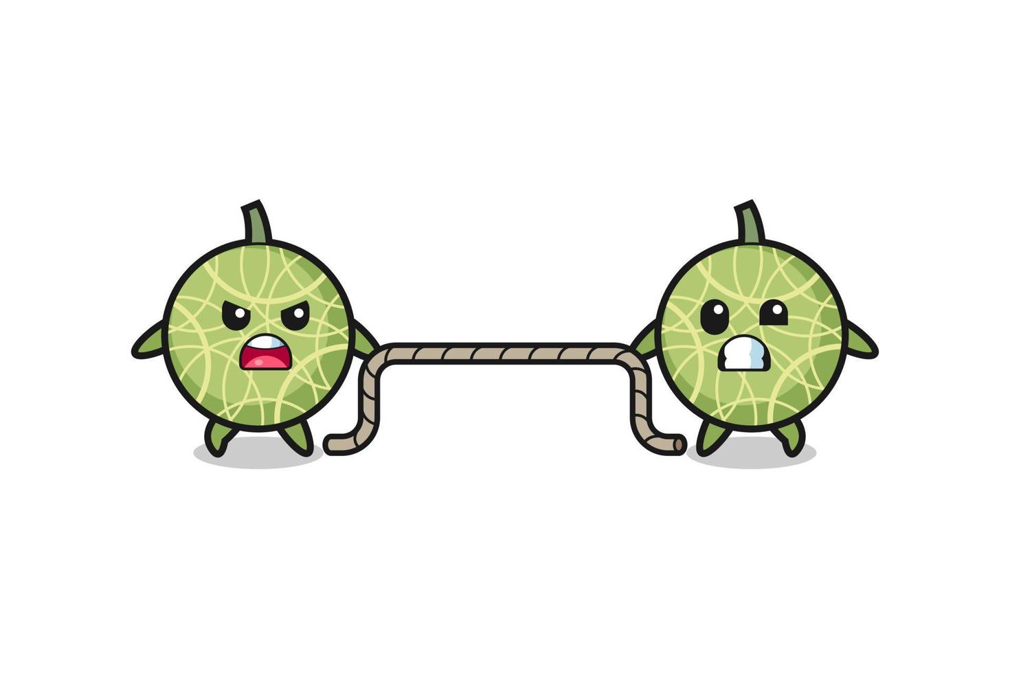 cute melon character is playing tug of war game vector