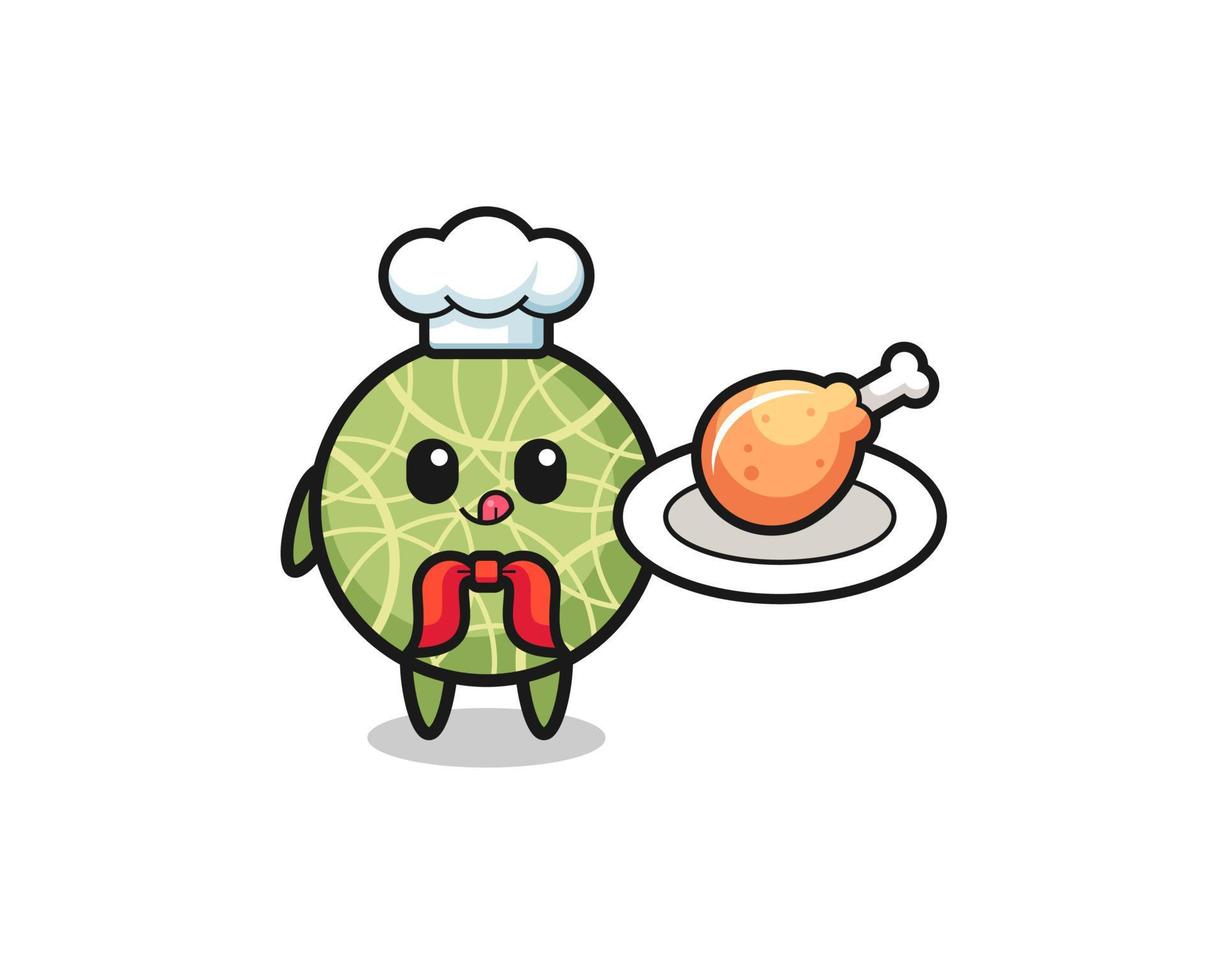 melon fried chicken chef cartoon character vector