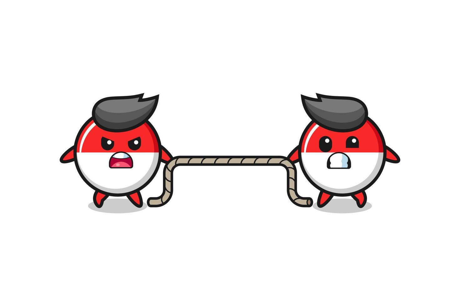 cute indonesia flag character is playing tug of war game vector