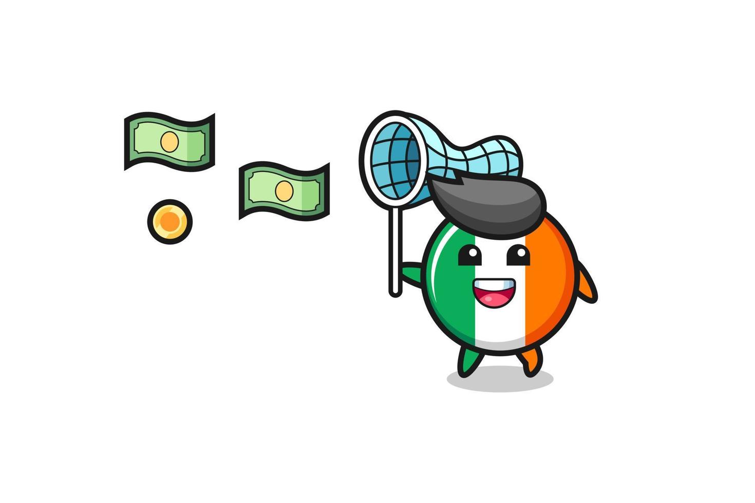 illustration of the ireland flag catching flying money vector