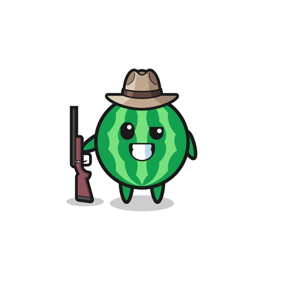 watermelon hunter mascot holding a gun vector