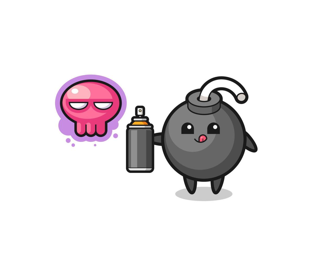 bomb cartoon make a graffiti with a spray paint vector