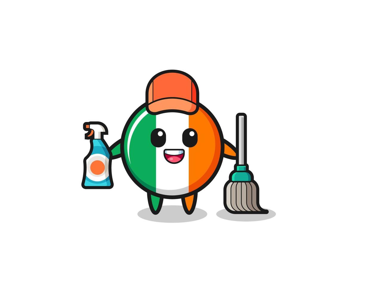 cute ireland flag character as cleaning services mascot vector