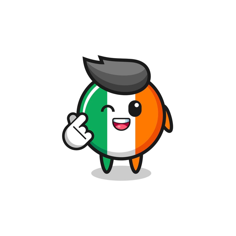 personaje de la bandera de irlanda haciendo corazón de dedo coreano vector