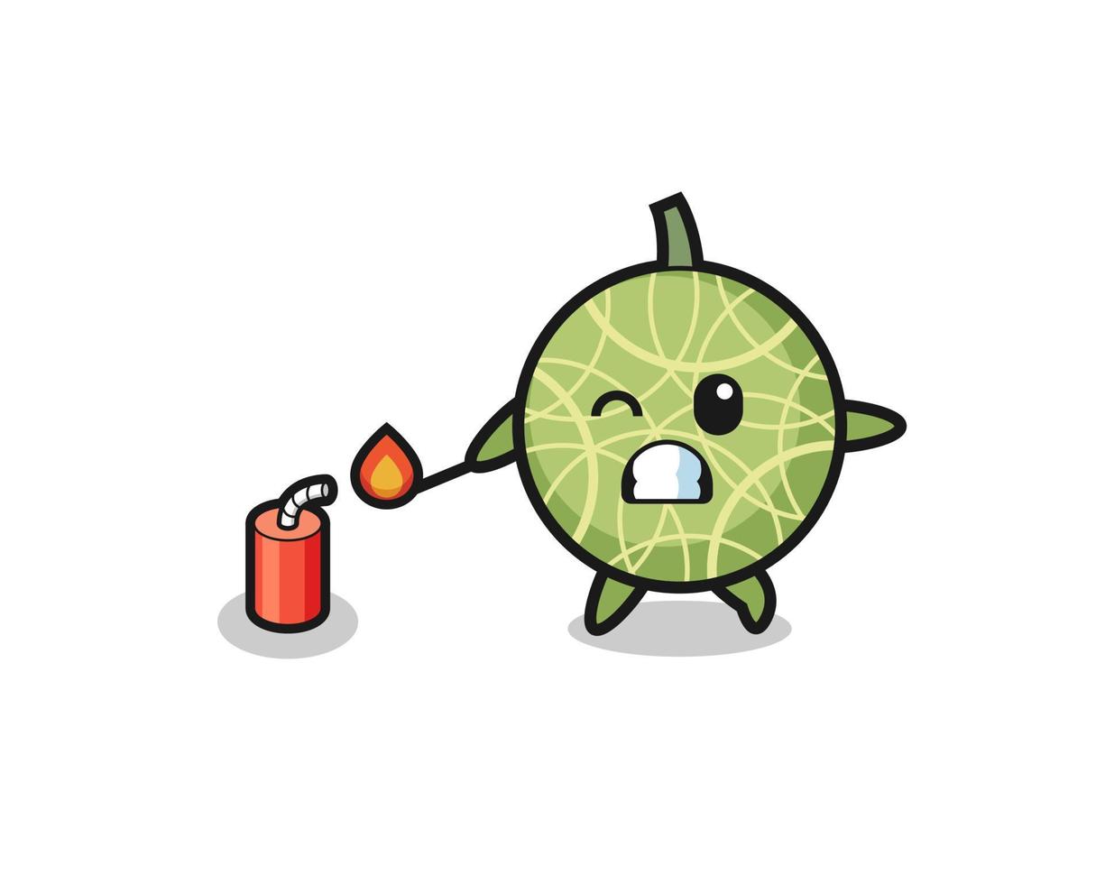 melon mascot illustration playing firecracker vector