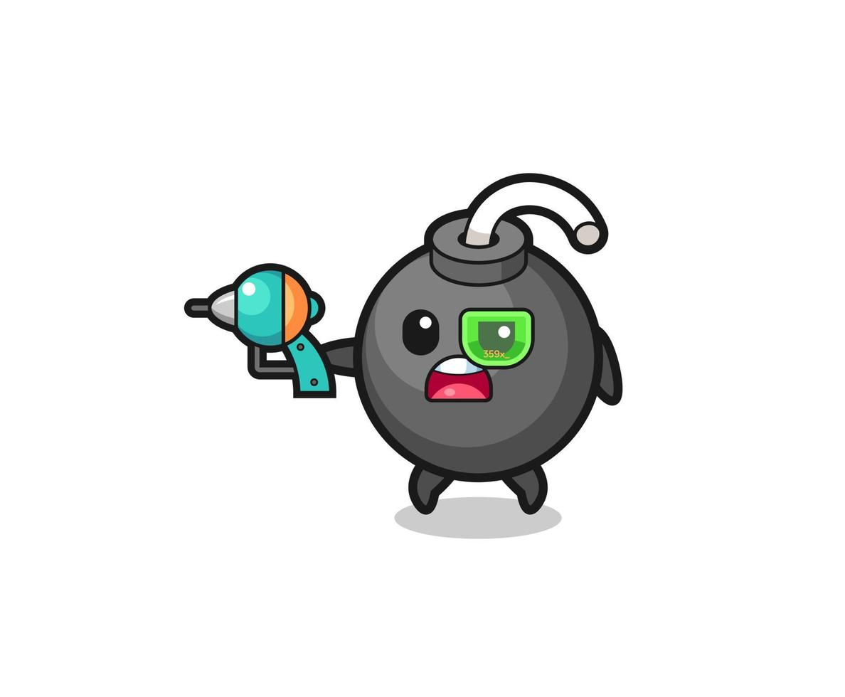 cute bomb holding a future gun vector