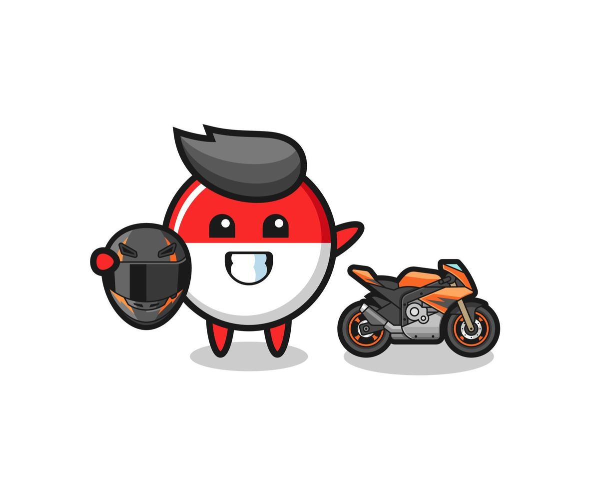 Cute dibujos animados de la bandera de Indonesia como piloto de motos vector