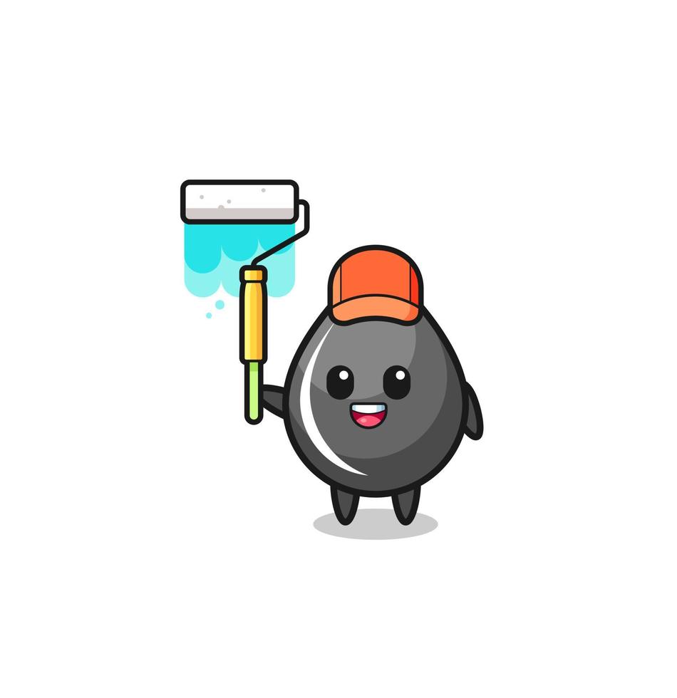 the oil drop painter mascot with a paint roller vector