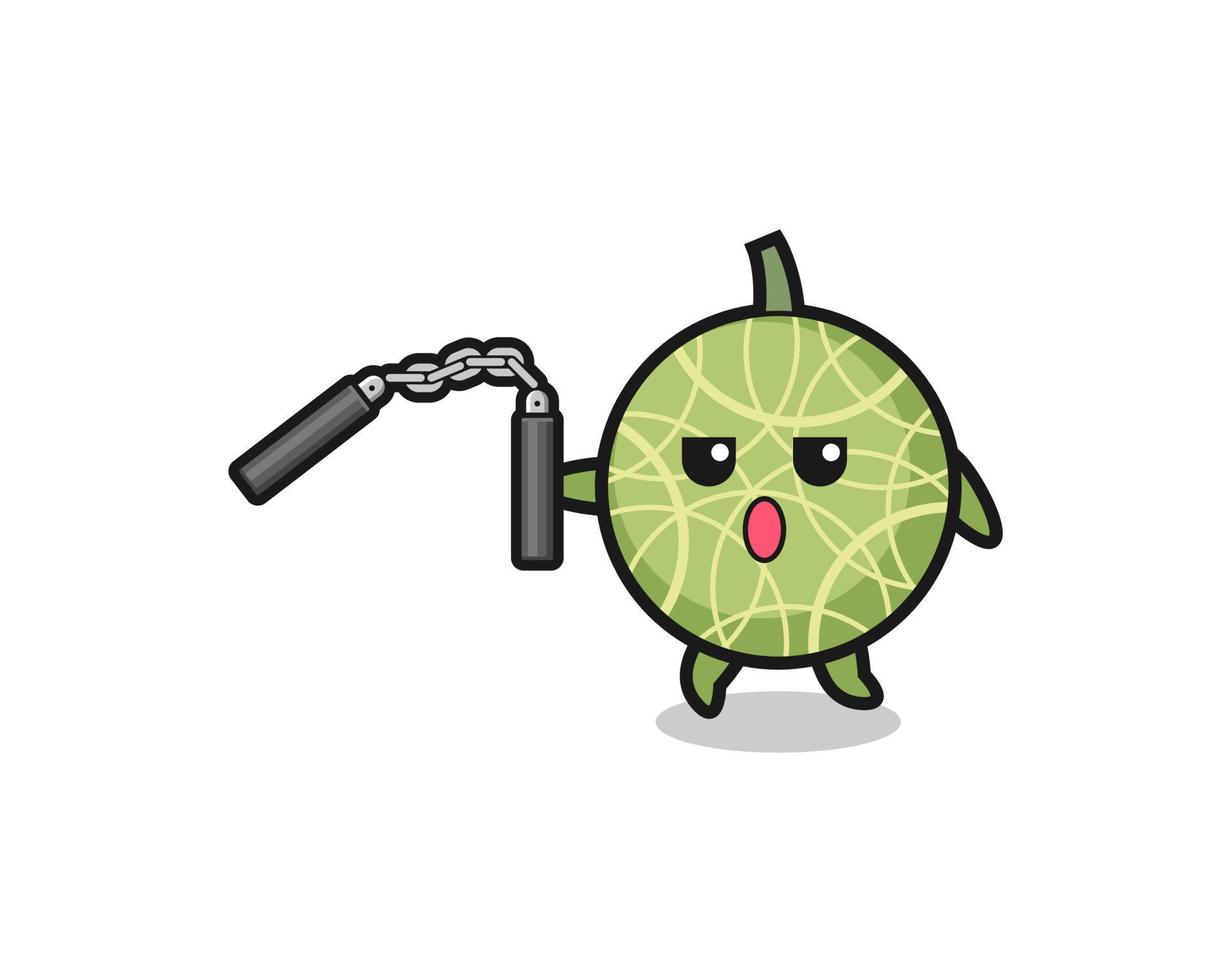 cartoon of melon using nunchaku vector