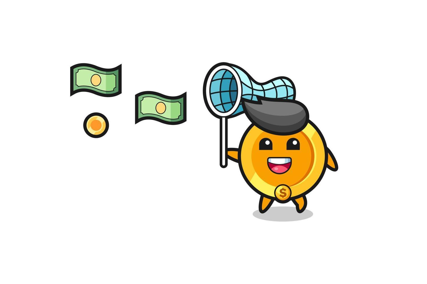 illustration of the dollar coin catching flying money vector