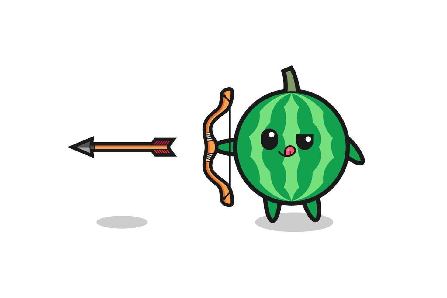 illustration of watermelon character doing archery vector