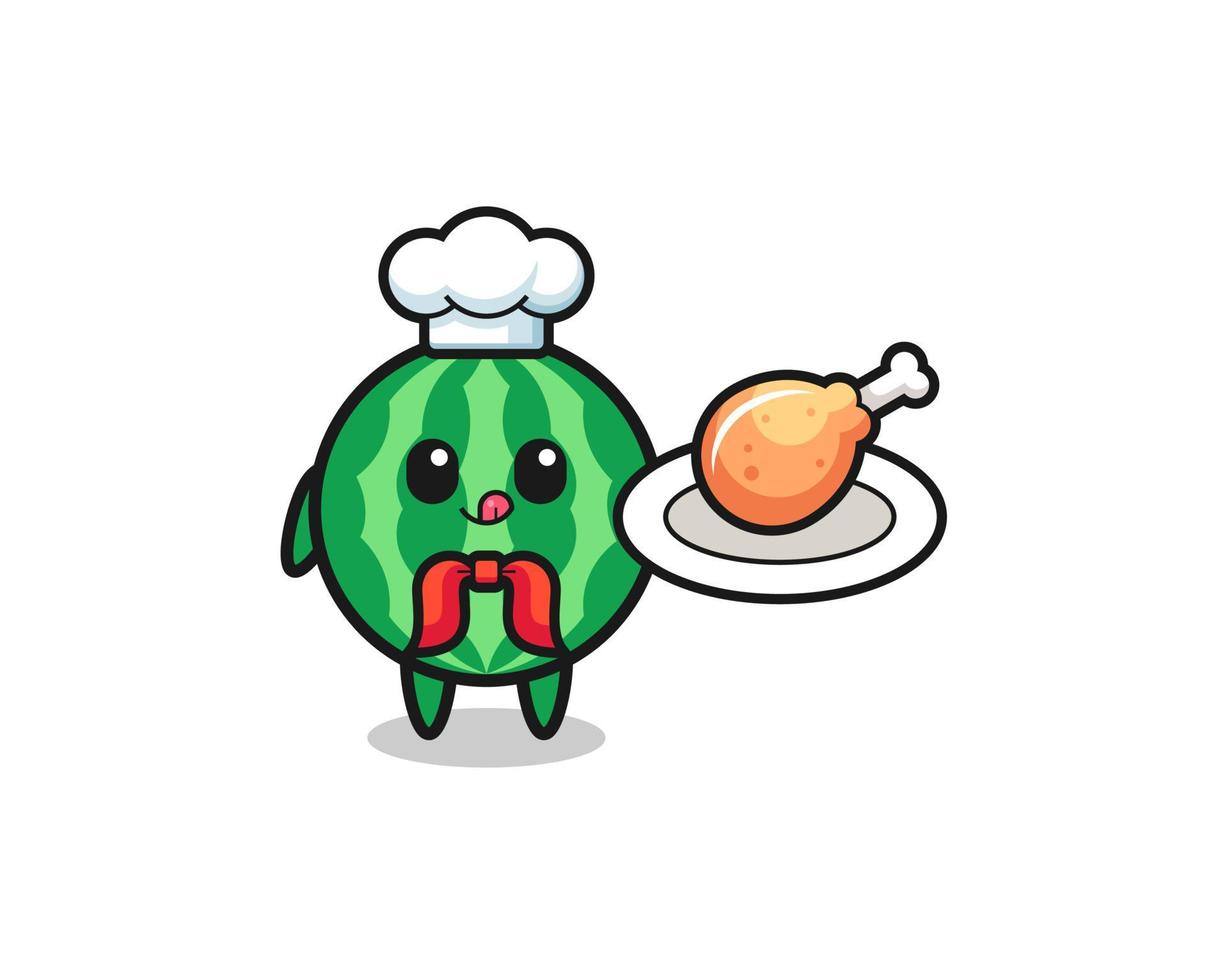 watermelon fried chicken chef cartoon character vector