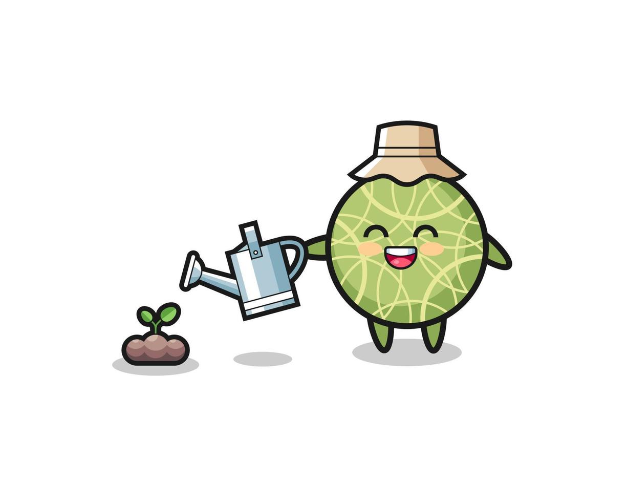 cute melon is watering plant seeds vector