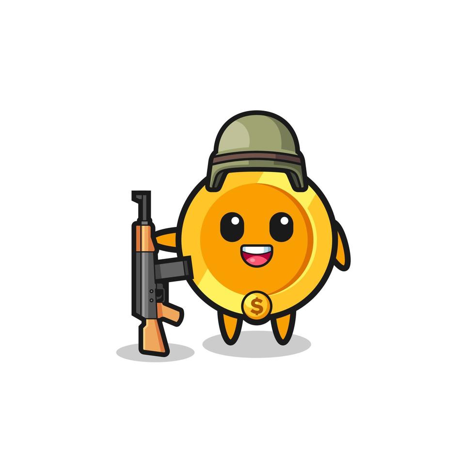 cute dollar coin mascot as a soldier vector