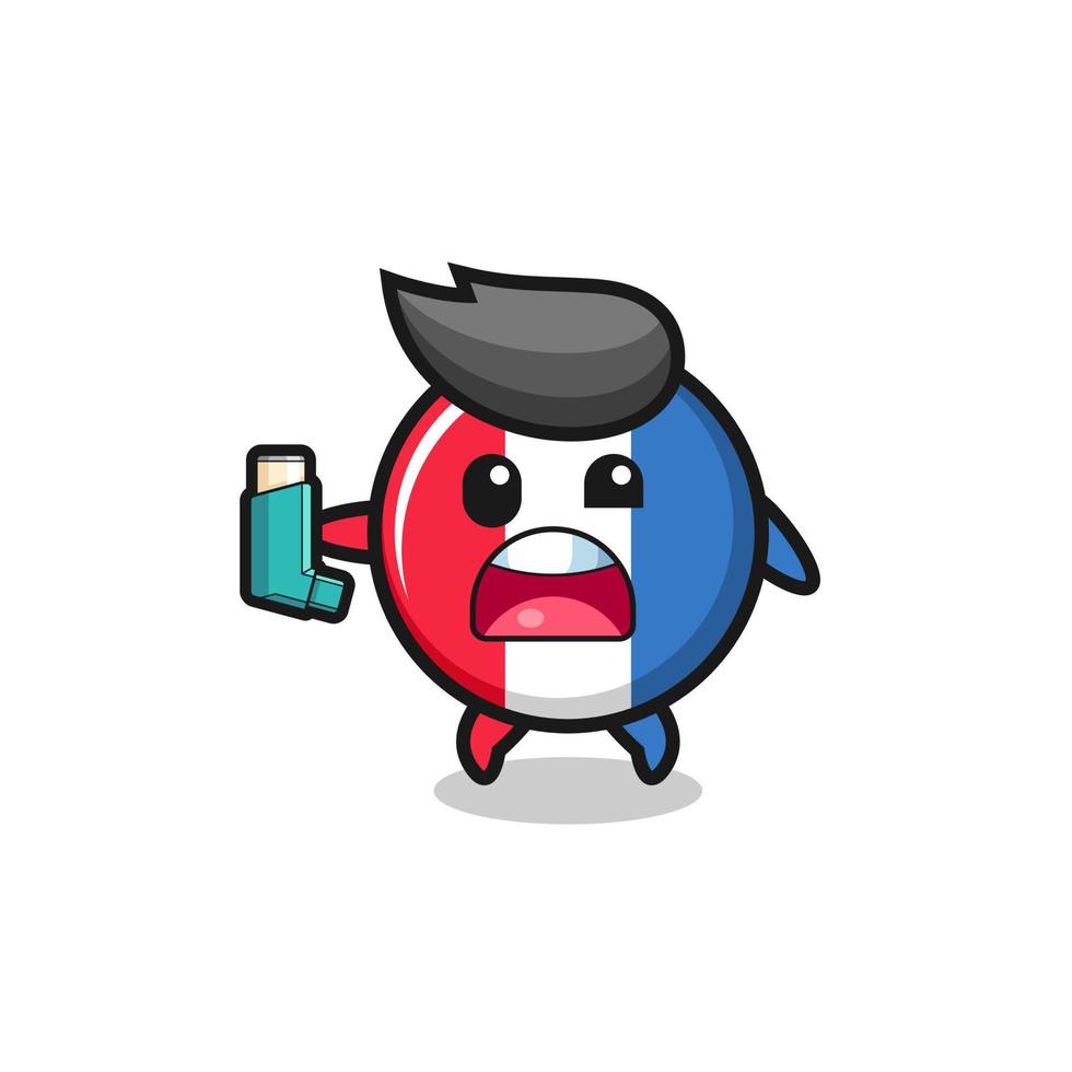 france flag mascot having asthma while holding the inhaler vector