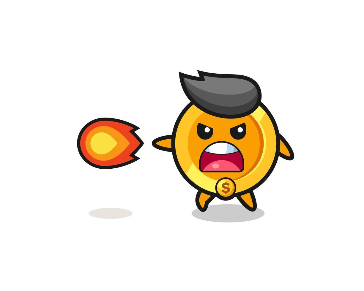 cute dollar coin mascot is shooting fire power vector