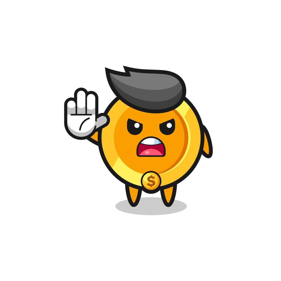 dollar coin character doing stop gesture vector