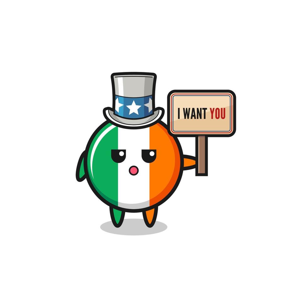 ireland flag cartoon as uncle Sam holding the banner I want you vector