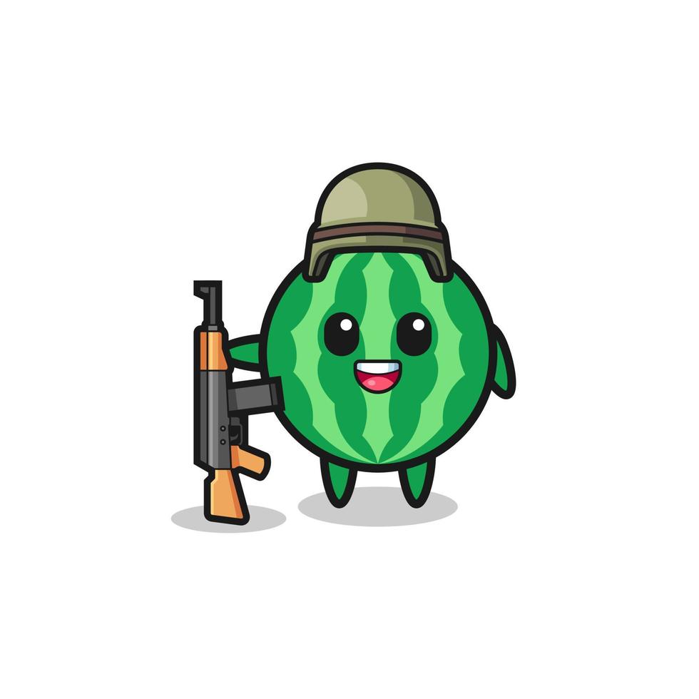 cute watermelon mascot as a soldier vector