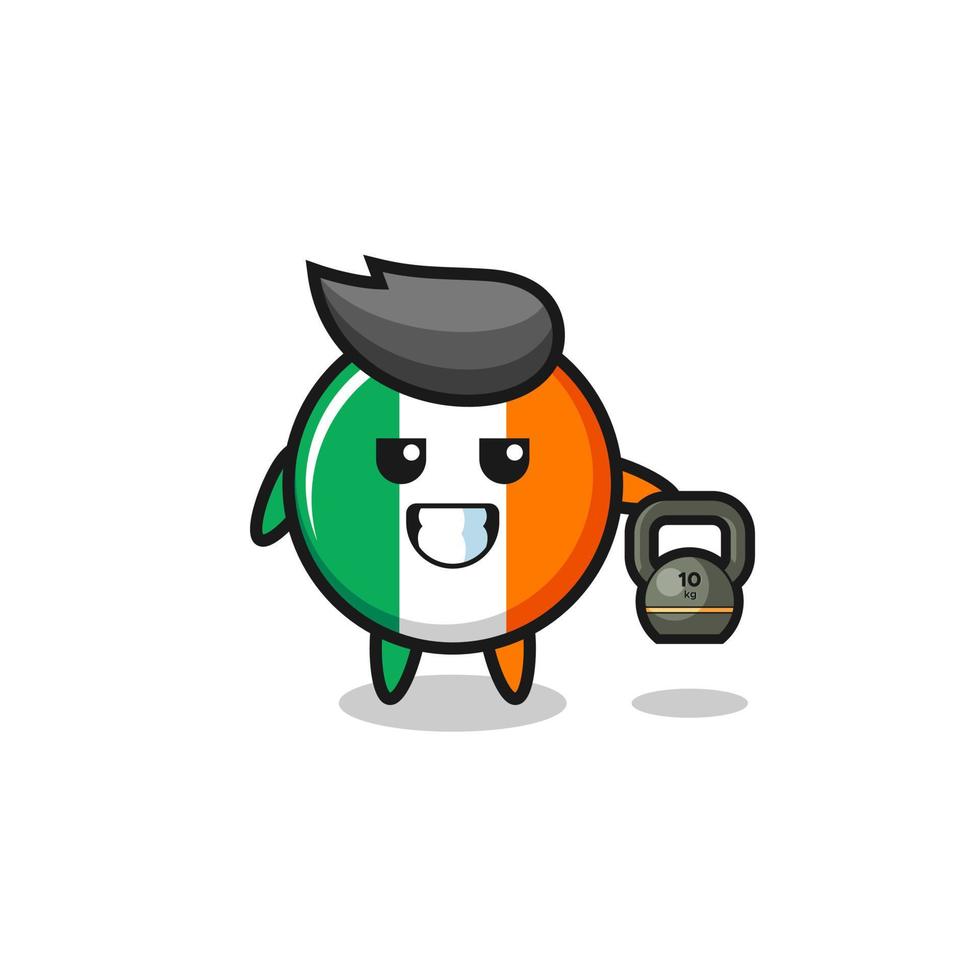 Mascota de la bandera de Irlanda levantando pesas rusas en el gimnasio vector