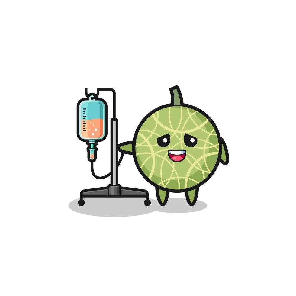 cute melon character standing with infusion pole vector