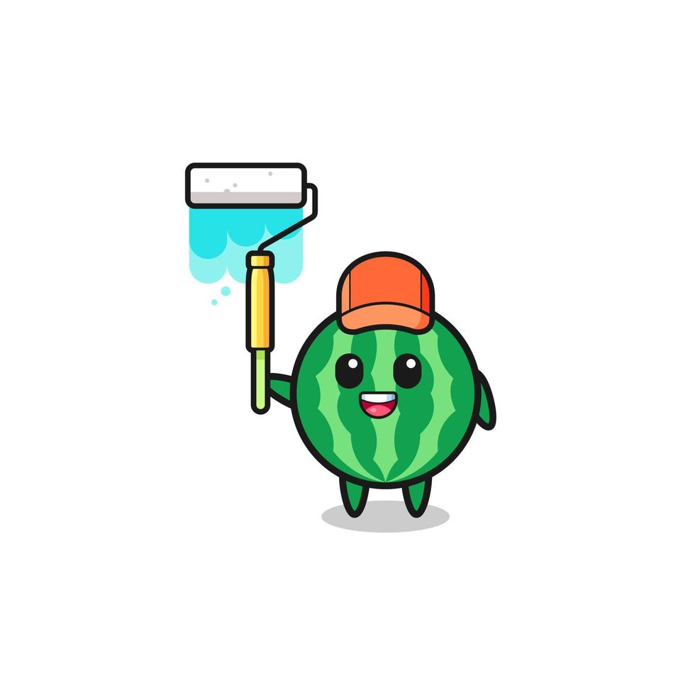 the watermelon painter mascot with a paint roller vector