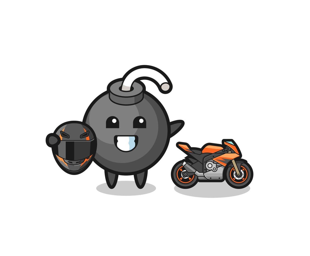 cute bomb cartoon as a motorcycle racer vector