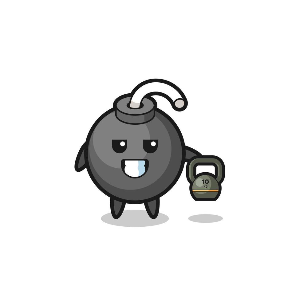 bomb mascot lifting kettlebell in the gym vector