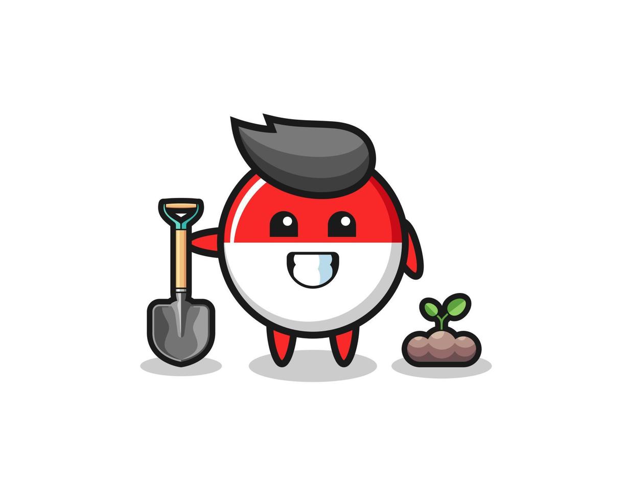 cute indonesia flag cartoon is planting a tree seed vector