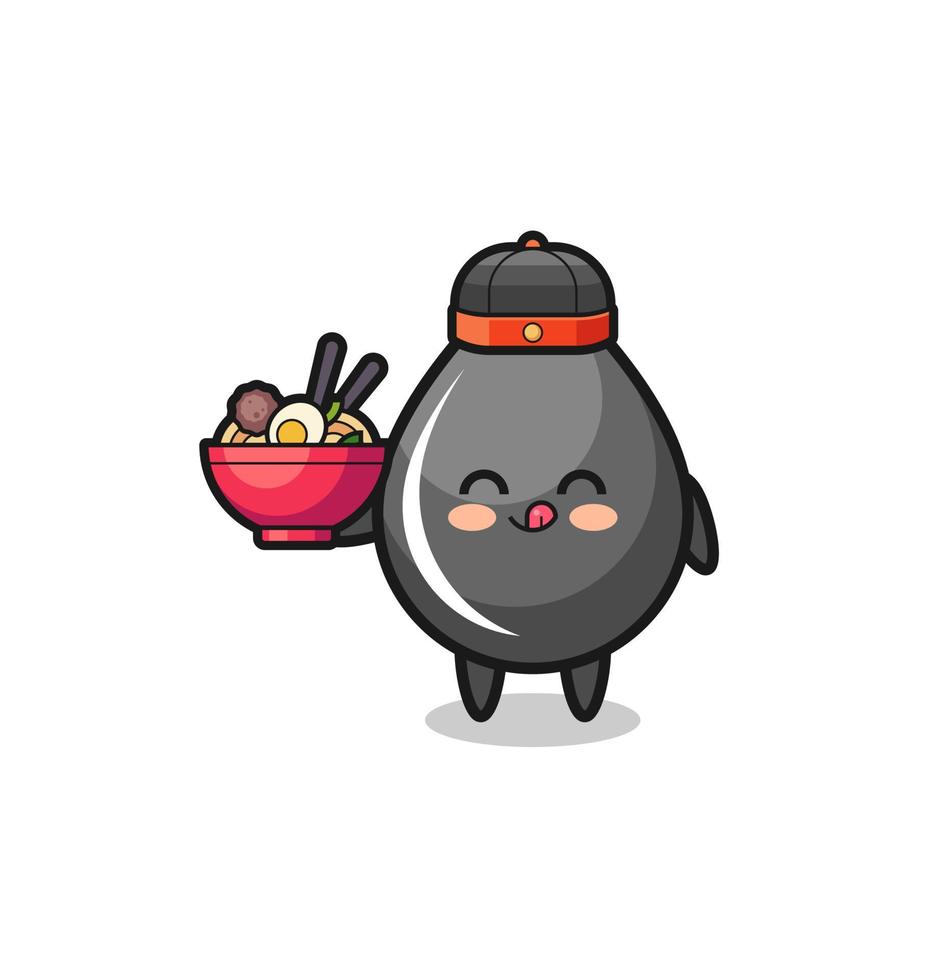 oil drop as Chinese chef mascot holding a noodle bowl vector