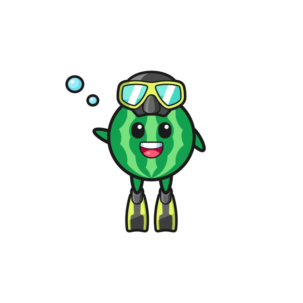 the watermelon diver cartoon character vector