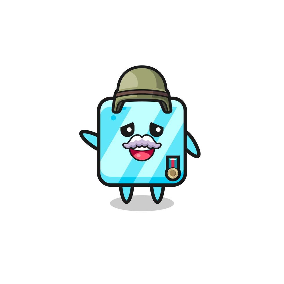 cute ice cube as veteran cartoon vector