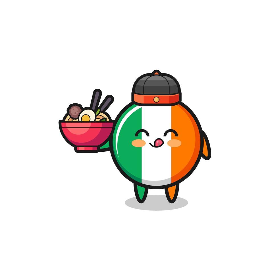 bandera de irlanda como mascota chef chino sosteniendo un cuenco de fideos vector