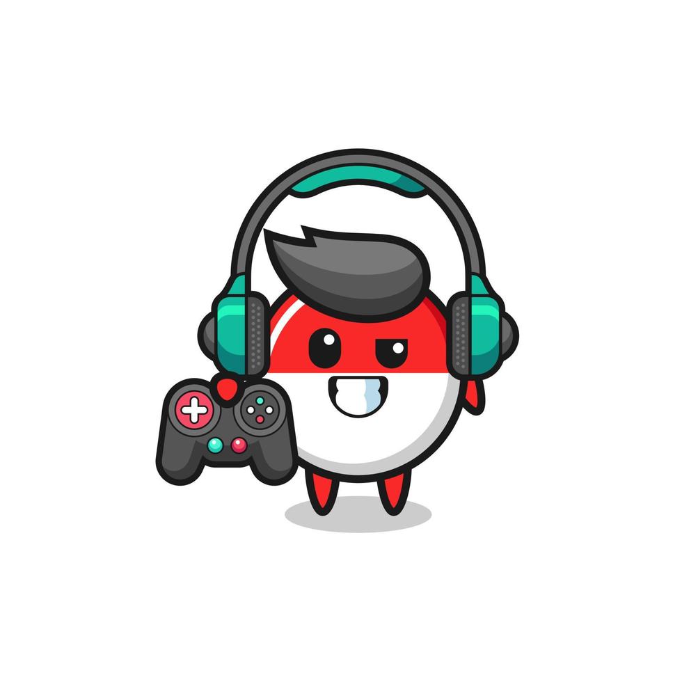 Mascota de jugador de bandera de Indonesia sosteniendo un controlador de juego vector