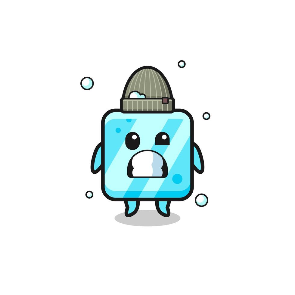 cute cartoon ice cube with shivering expression vector