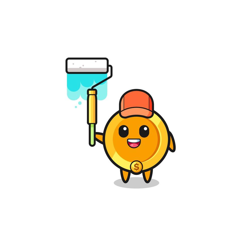 the dollar coin painter mascot with a paint roller vector