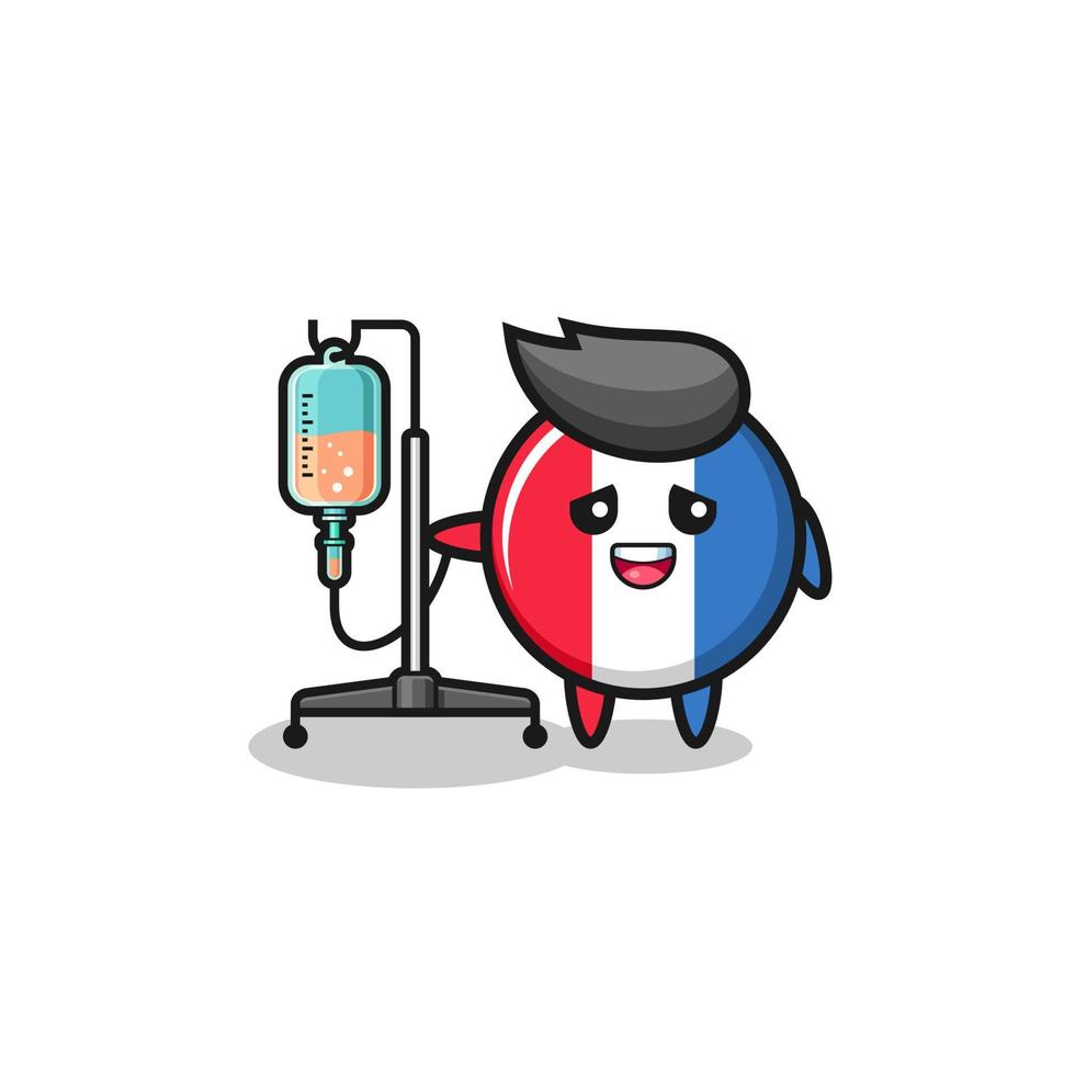 Lindo personaje de bandera de Francia de pie con poste de infusión vector