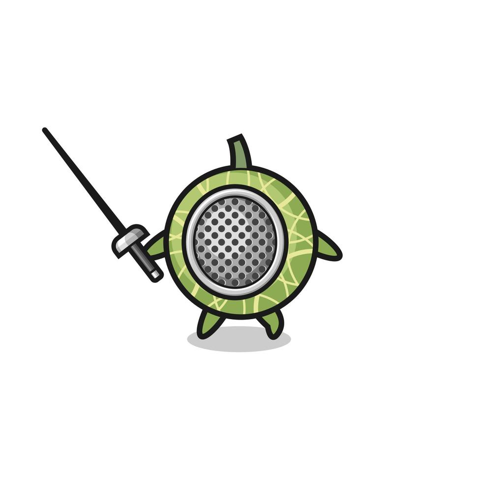 melon earth cartoon as fencer mascot vector