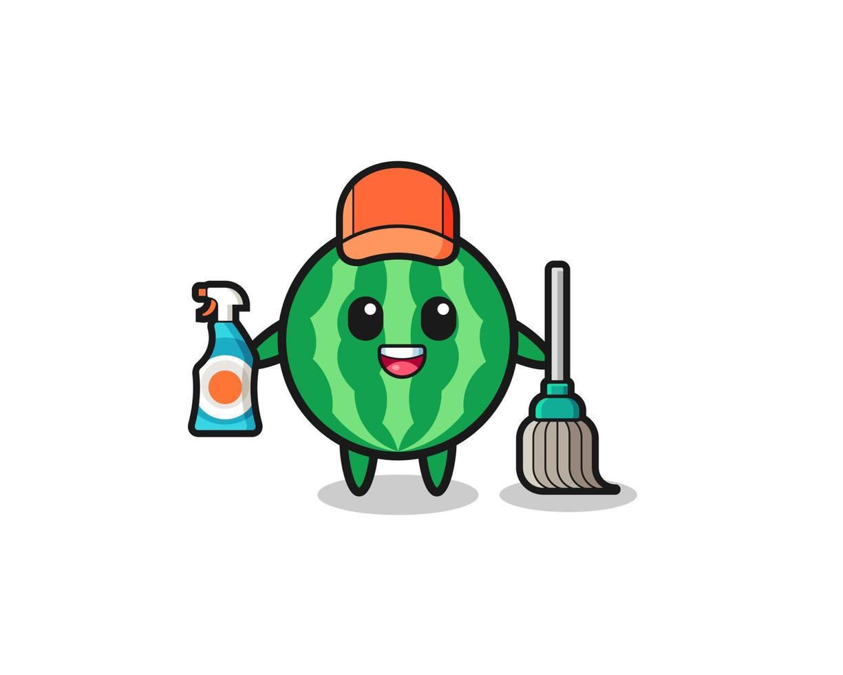 cute watermelon character as cleaning services mascot vector