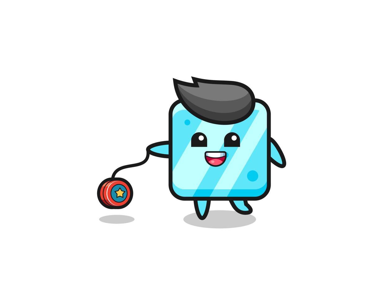 cartoon of cute ice cube playing a yoyo vector