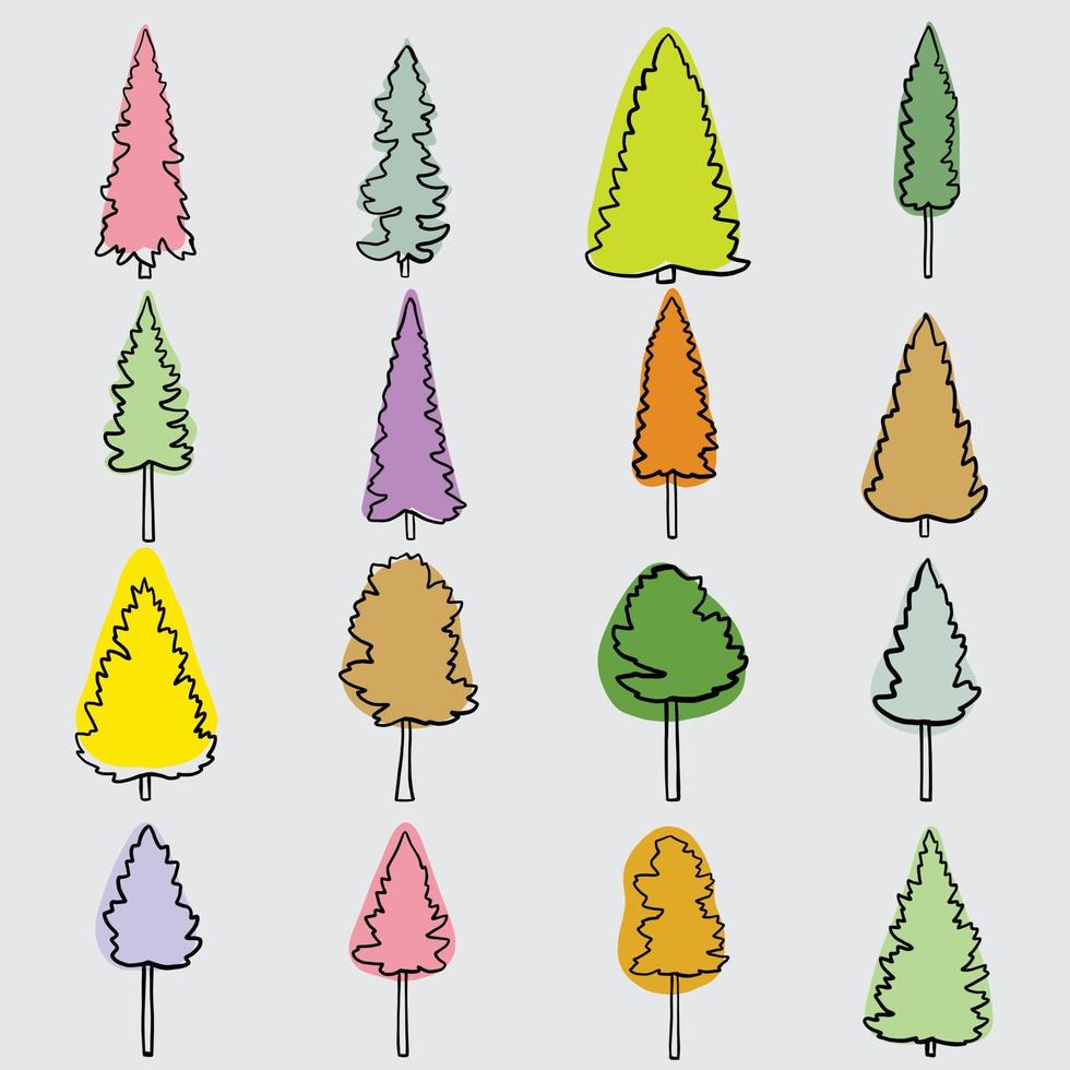 Simplicity pine tree freehand doodle drawing design collection. vector