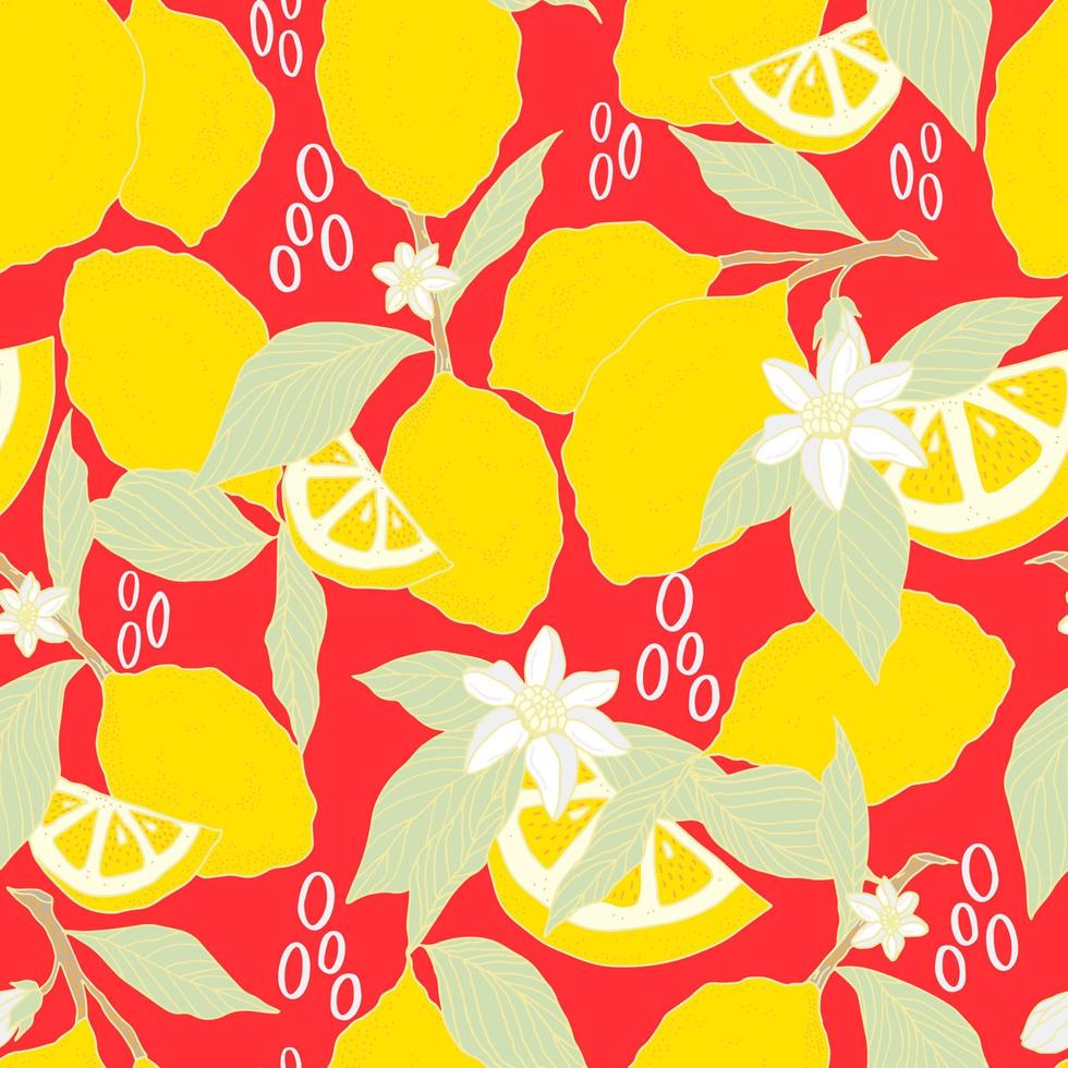 vector seamless pattern lemons and sliced lemons on a pink background. Summer lemon pattern for background, fabric, paper, textile, invitations, web pages.