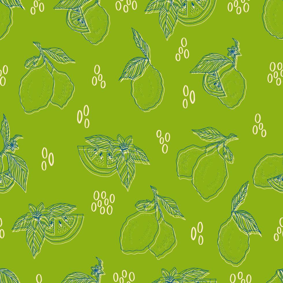 vector de patrones sin fisuras limones y limones en rodajas sobre un fondo rosa. patrón de limón de verano para fondo, tela, papel, textil, invitaciones, páginas web.